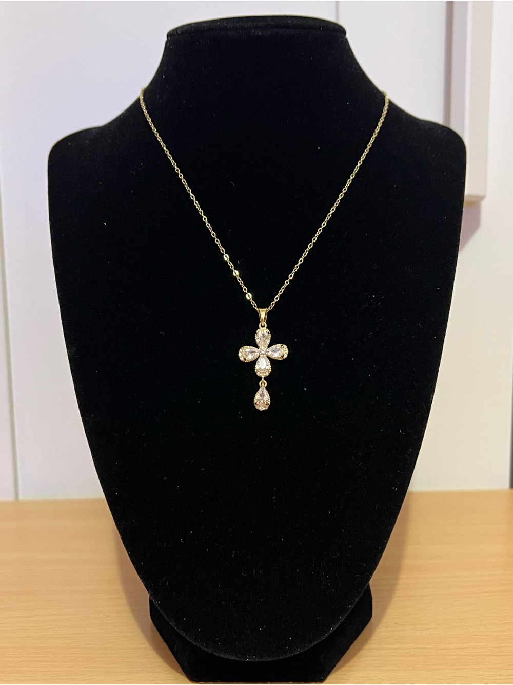 Gold Crystal Cross Pendant Necklace - Women Jewelry